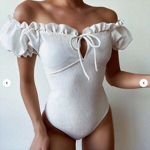 Ribbed white one piece swimsuit